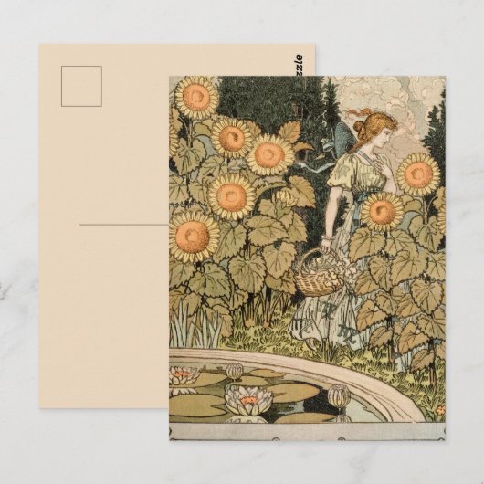 Zonnebloem Art Nouveau Tuin Grasset Vrouw Briefkaart (Voorkant / Achterkant)