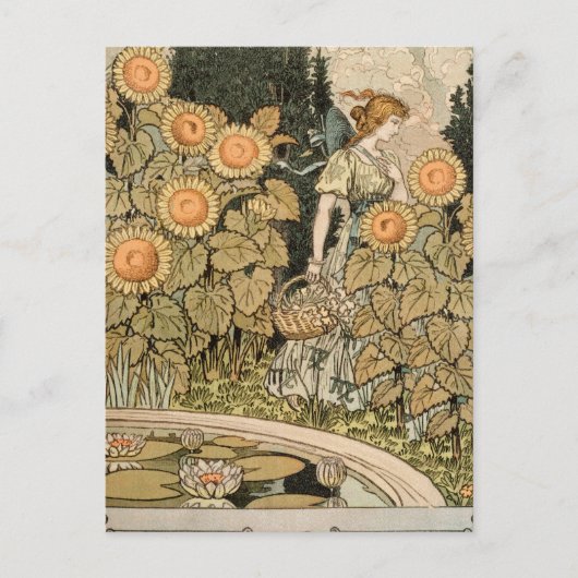 Zonnebloem Art Nouveau Tuin Grasset Vrouw Briefkaart (Voorkant)