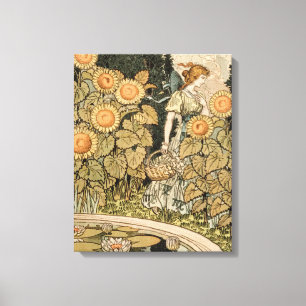 Zonnebloem Art Nouveau Tuin Grasset Vrouw Canvas Afdruk