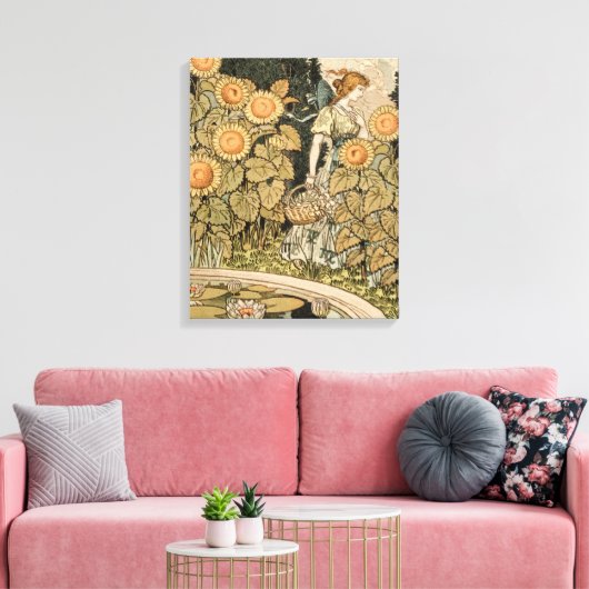 Zonnebloem Art Nouveau Tuin Grasset Vrouw Canvas Afdruk (Insitu (Woonkamer))