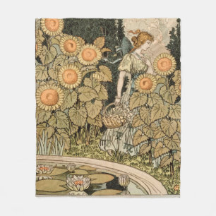 Zonnebloem Art Nouveau Tuin Grasset Vrouw Fleece Deken