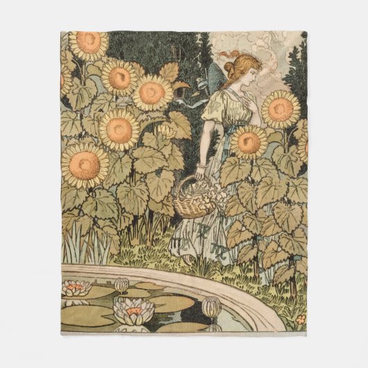 Zonnebloem Art Nouveau Tuin Grasset Vrouw Fleece Deken (Voorkant)