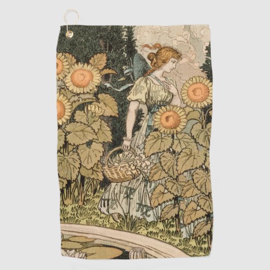Zonnebloem Art Nouveau Tuin Grasset Vrouw Golfhanddoek (Voorkant)