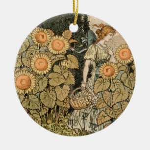Zonnebloem Art Nouveau Tuin Grasset Vrouw Keramisch Ornament