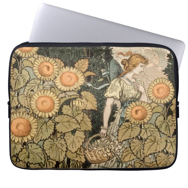 Zonnebloem Art Nouveau Tuin Grasset Vrouw Laptop Sleeve (Voorkant)