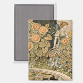 Zonnebloem Art Nouveau Tuin Grasset Vrouw Magneet (Voorkant / Achterkant)
