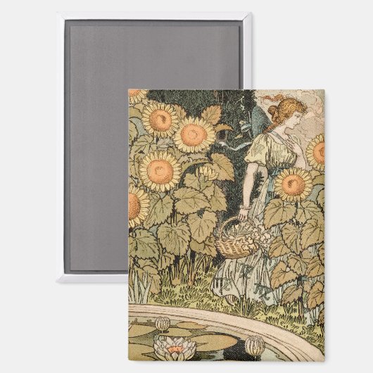 Zonnebloem Art Nouveau Tuin Grasset Vrouw Magneet (Voorkant / Achterkant)