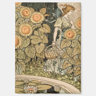 Zonnebloem Art Nouveau Tuin Grasset Vrouw Magneet