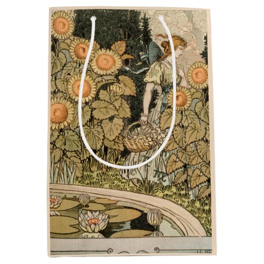 Zonnebloem Art Nouveau Tuin Grasset Vrouw Medium Cadeauzakje (Voorkant)