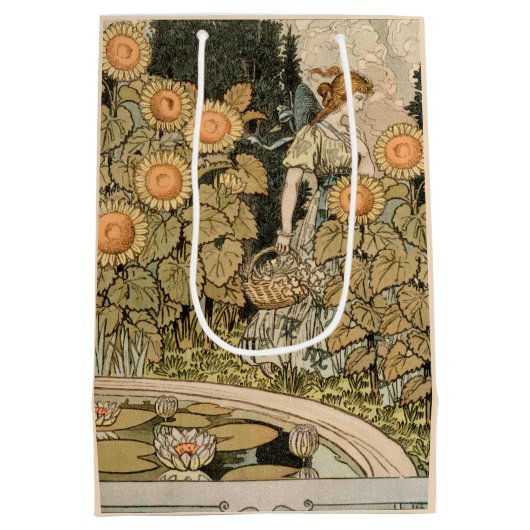Zonnebloem Art Nouveau Tuin Grasset Vrouw Medium Cadeauzakje (Achterkant)