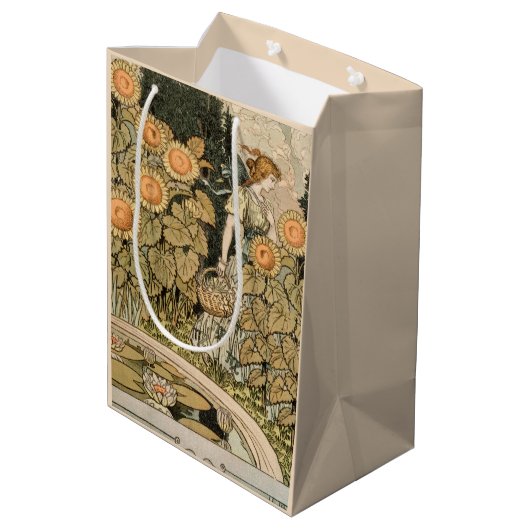 Zonnebloem Art Nouveau Tuin Grasset Vrouw Medium Cadeauzakje (Achterkant Gekanteld)