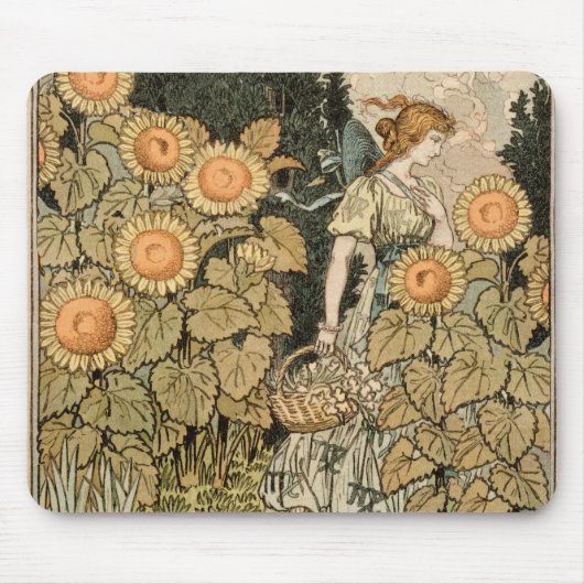 Zonnebloem Art Nouveau Tuin Grasset Vrouw Muismat (Voorkant)