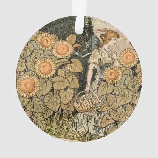 Zonnebloem Art Nouveau Tuin Grasset Vrouw Ornament (achterkant)