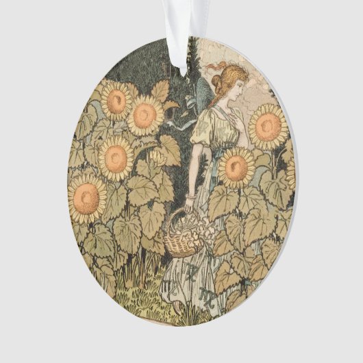 Zonnebloem Art Nouveau Tuin Grasset Vrouw Ornament (voorkant)