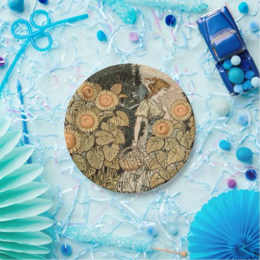 Zonnebloem Art Nouveau Tuin Grasset Vrouw Papieren Bordje (Feest)