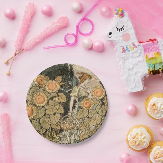 Zonnebloem Art Nouveau Tuin Grasset Vrouw Papieren Bordje (Feest)