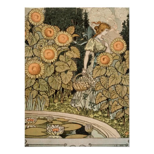 Zonnebloem Art Nouveau Tuin Grasset Vrouw Perfect Poster (Voorkant)