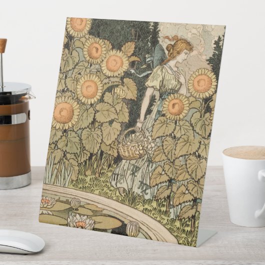 Zonnebloem Art Nouveau Tuin Grasset Vrouw Reclamebord Met Voetstuk (Insitu)