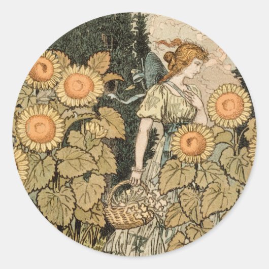 Zonnebloem Art Nouveau Tuin Grasset Vrouw Ronde Sticker (Voorkant)