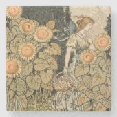Zonnebloem Art Nouveau Tuin Grasset Vrouw Stenen Onderzetter (Voorkant)