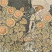 Zonnebloem Art Nouveau Tuin Grasset Vrouw Sticker (Voorkant)