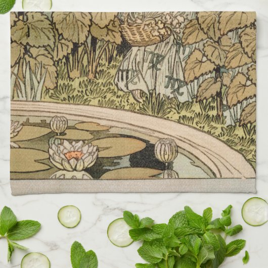 Zonnebloem Art Nouveau Tuin Grasset Vrouw Theedoek (Gevouwen)