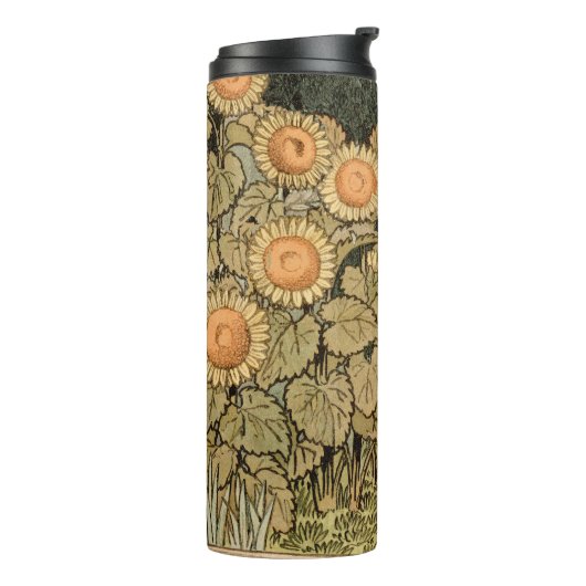 Zonnebloem Art Nouveau Tuin Grasset Vrouw Thermosbeker (Gedraaid links)