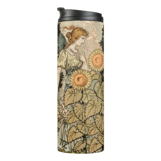 Zonnebloem Art Nouveau Tuin Grasset Vrouw Thermosbeker (Geroteerd rechts)