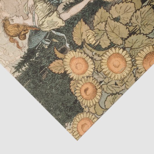 Zonnebloem Art Nouveau Tuin Grasset Vrouw Tissuepapier (Detail)