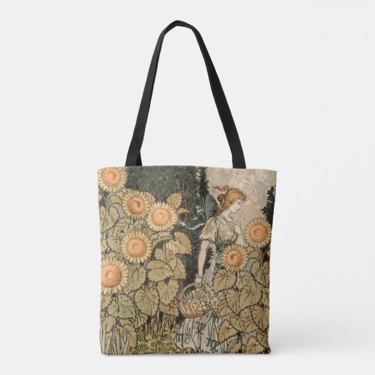 Zonnebloem Art Nouveau Tuin Grasset Vrouw Tote Bag (Achterkant)