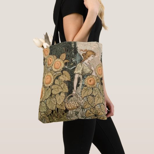 Zonnebloem Art Nouveau Tuin Grasset Vrouw Tote Bag (Dichtbij)
