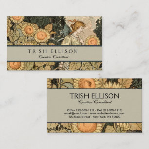 Zonnebloem Art Nouveau Tuin Grasset Vrouw Visitekaartje