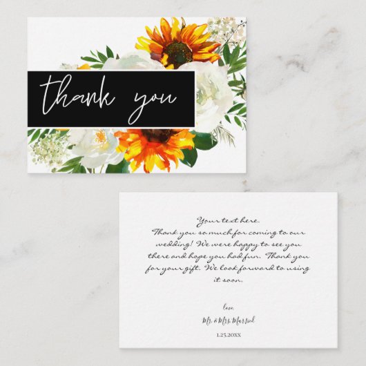 Zonnebloem Artsty Floral - Wit 1 Dank u Notitiekaartje (Voorkant / Achterkant)