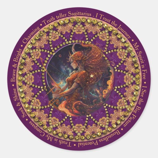 Zonnebloem Astro Boogschutter Zodiac Affirmaties Ronde Sticker (Voorkant)