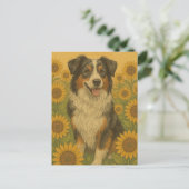 Zonnebloem Australian Shepherd Briefkaart (Staand voorkant)