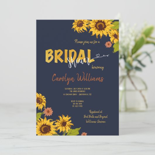 Zonnebloem avond bruids douche uitnodiging (Staand voorkant)