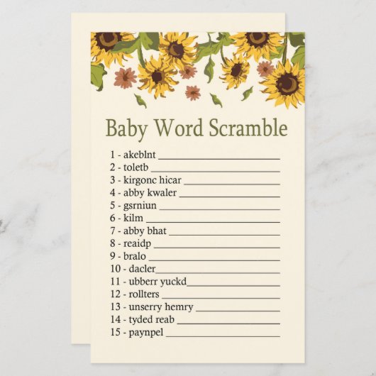 Zonnebloem Baby anagram spel (Voorkant / Achterkant)