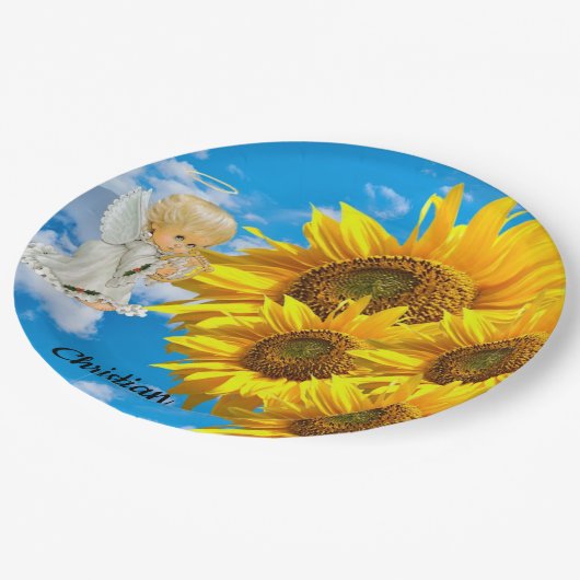 Zonnebloem Baby Angel Bloemen Papier Borden Papieren Bordje (Gekanteld)