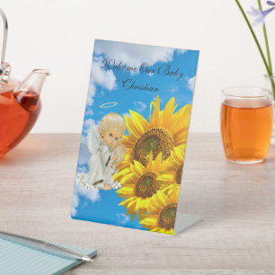Zonnebloem Baby Angel Bloemen voetstuk teken Reclamebord Met Voetstuk