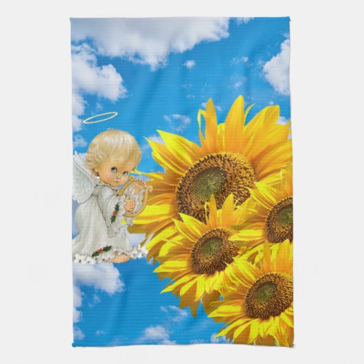 Zonnebloem Baby Angel Floral Kitchen Towel Theedoek (Verticaal)