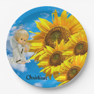 Zonnebloem Baby Angel Floral Paper Borden Papieren Bordje