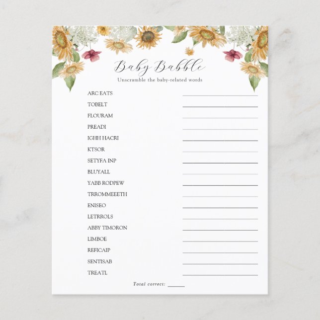 Zonnebloem Baby Babble Word Scramble (Voorkant)