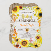 Zonnebloem baby bestrooi uitnodiging rustiek hout (Voorkant / Achterkant)