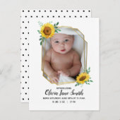 Zonnebloem Baby Birth kondiging Aankondigingskaart (Voorkant / Achterkant)