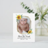 Zonnebloem Baby Birth kondiging Aankondigingskaart (Staand voorkant)
