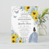 Zonnebloem Baby Blauw Bloemen Prinses Quinceañera Kaart (Staand voorkant)