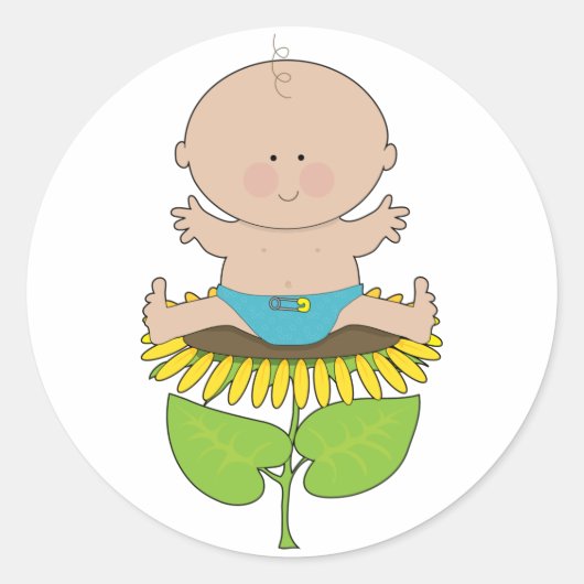 Zonnebloem Baby Boy Ronde Sticker (Voorkant)