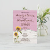 Zonnebloem Baby Girl Shower Whitewash Barn Wood Informatiekaartje (Staand voorkant)