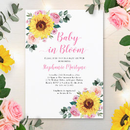 Zonnebloem Baby in bloem roze Baby shower Kaart