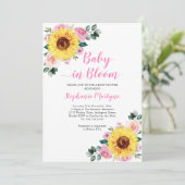Zonnebloem Baby in bloem roze Baby shower Kaart (Staand voorkant)